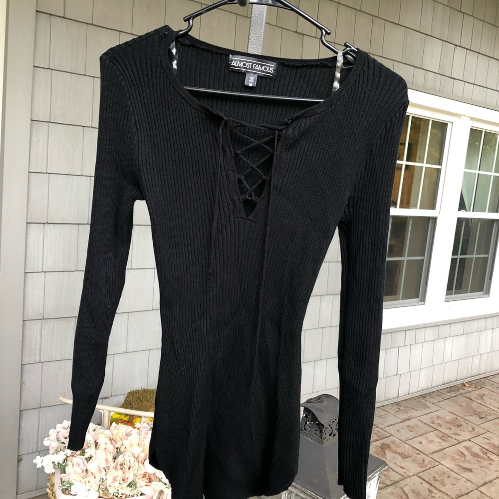 Black tie up long sleeve top